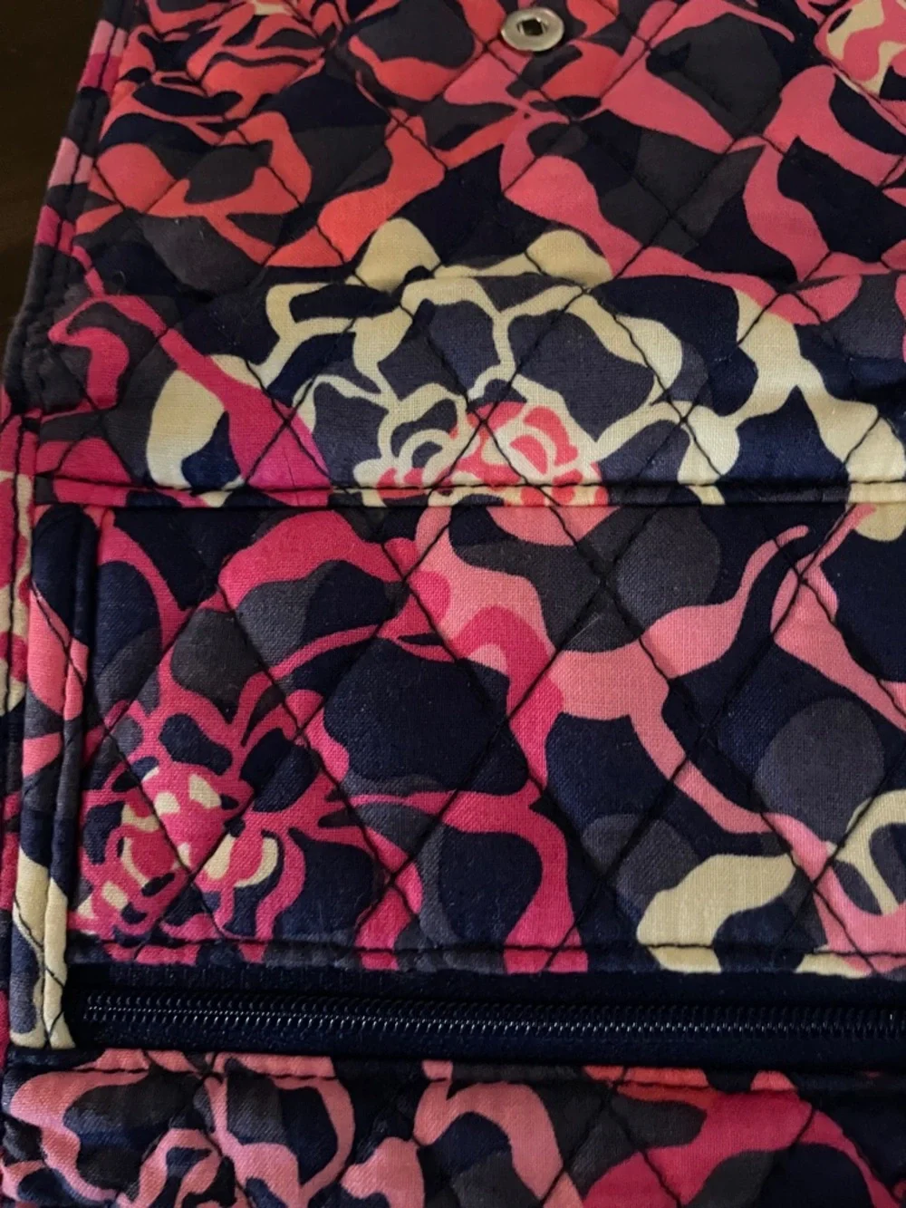 Vera Bradley Quilted Wallet in Navy, Pink & Cream Floral Pattern - Picture 4 of 4